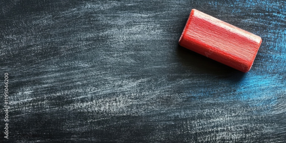 Poster chalkboard background with textured dark surface featuring red eraser positioned top right creating 