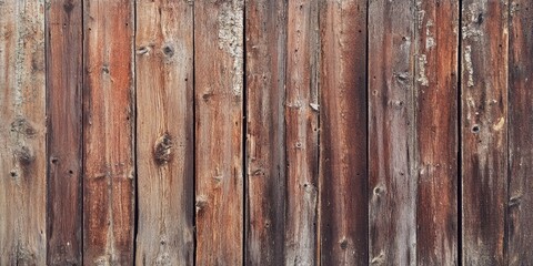 Vintage rustic wooden wall with weathered brown planks varying in shades of brown, featuring flaking paint and ample copy space for text.