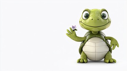 Cute cartoon turtle holding a flower.