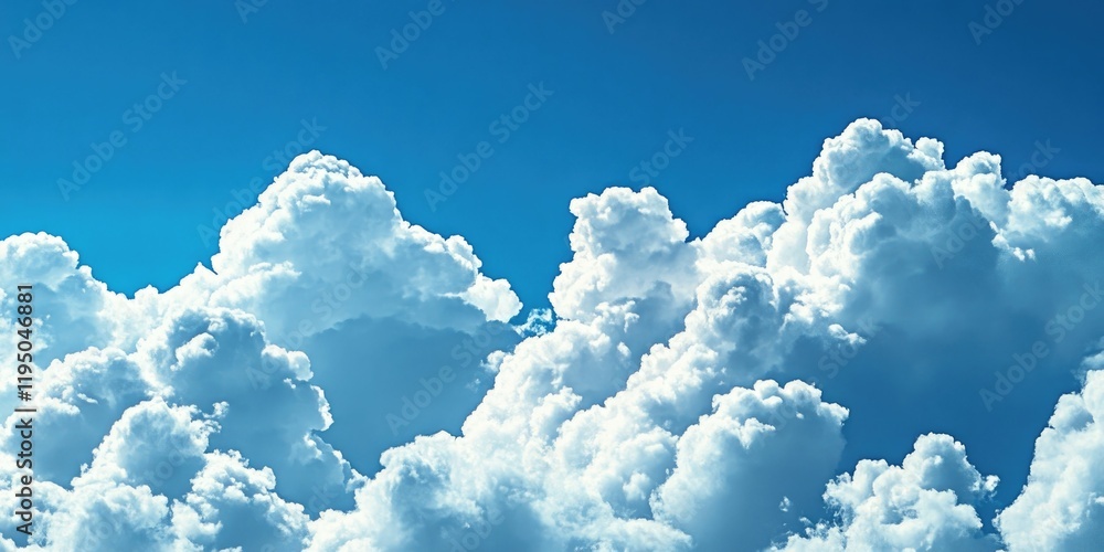 Poster fluffy white clouds scattered across a deep blue sky creating a serene and uplifting atmosphere with