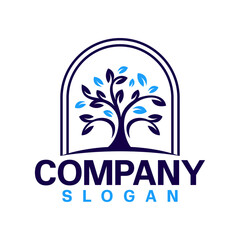 Tree on window on blue logo design
