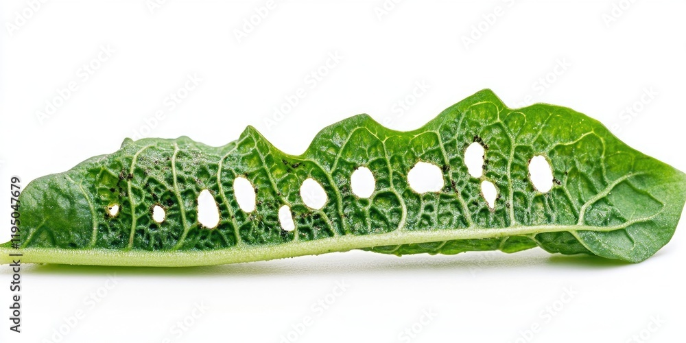 Aufkleber perforated spinach leaf with vibrant green color on a white background showcasing a unique texture a