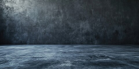 Dark textured concrete background with scratches on the floor and uneven walls in shades of gray and black ideal for modern industrial themes.