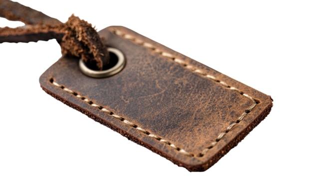close up label leather isolated on white transparent background