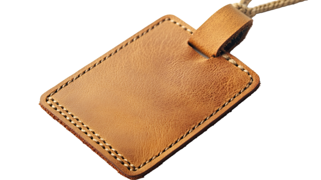 close up label leather isolated on white transparent background