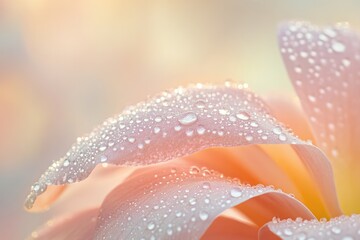 Fototapeta premium Delicate flower petals adorned with dewdrops, showcasing soft pa
