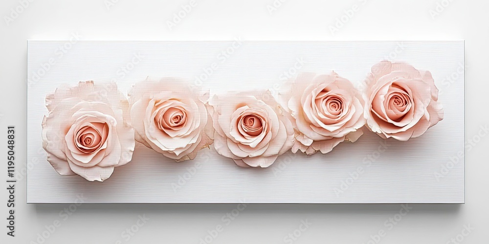 Poster canvas mockup displaying five soft pink roses arranged in a line on a clean white background showcas