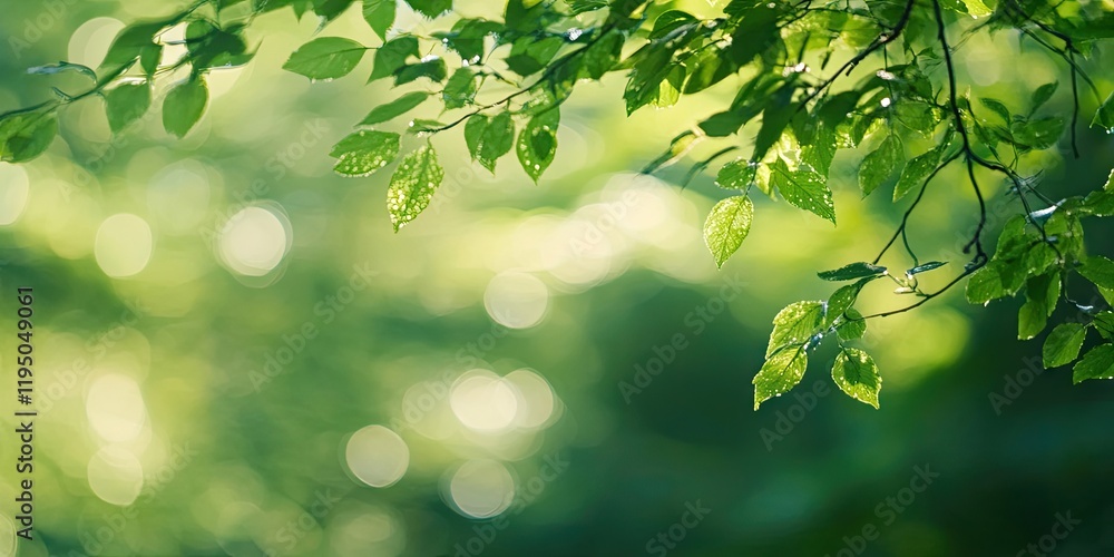 Poster lush green foliage with vibrant leaves in sharp focus against a blurred soft green background creati