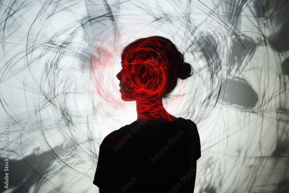 Leinwandbilder person stands in a swirl of abstract lines and shapes in a creative setting filled with vibrant colo