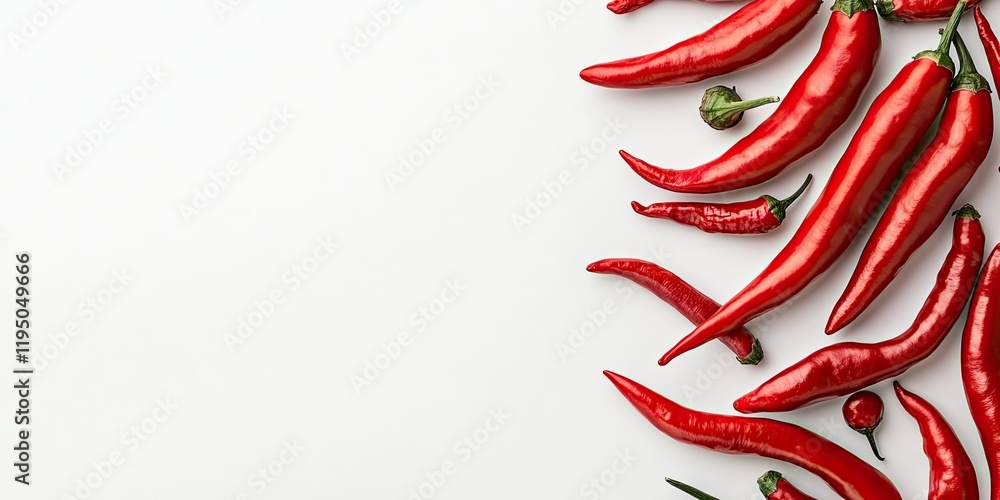 Aufkleber red cayenne peppers artistically arranged on a white background with ample space for text, highlight