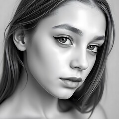Close-up Black and White Portrait of a Young Woman