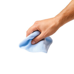 Hand wiping a countertop with a cleaning cloth isolated