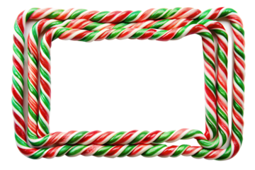 candy cane frame isolated on white background. Transparent PNG