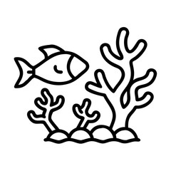 coral and fish icon, coral and fish line art - simple line art of coral and fish, perfect for coral and fish logos and icons and themed design 