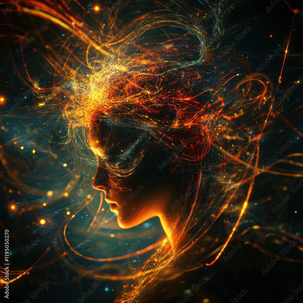 Aufkleber Person surrounded by swirling lines and abstract shapes creating a mesmerizing display of light and movement. Generative AI