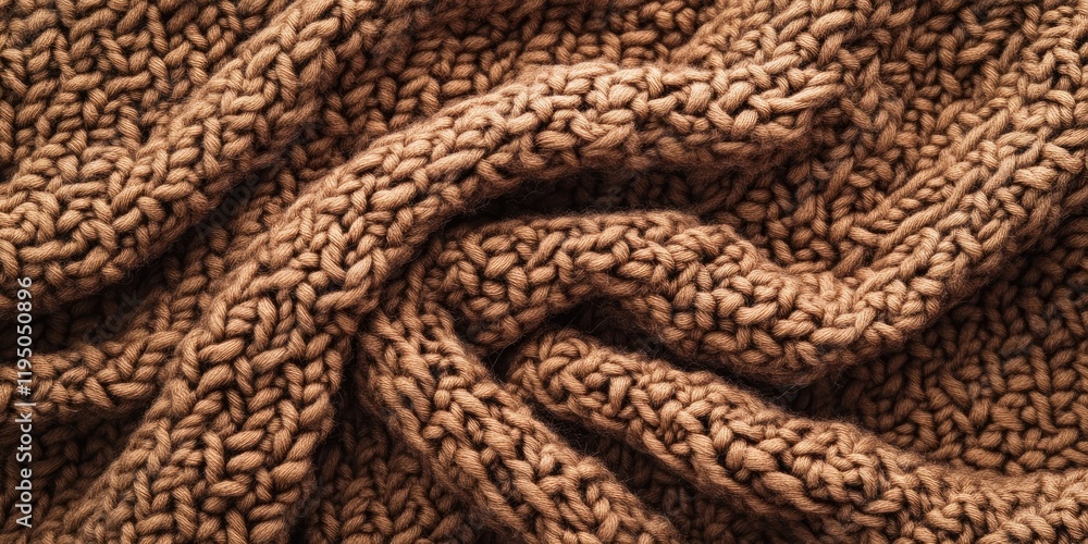 Poster cozy brown knitted scarf texture from above featuring intricate patterns and soft fibers creating a 