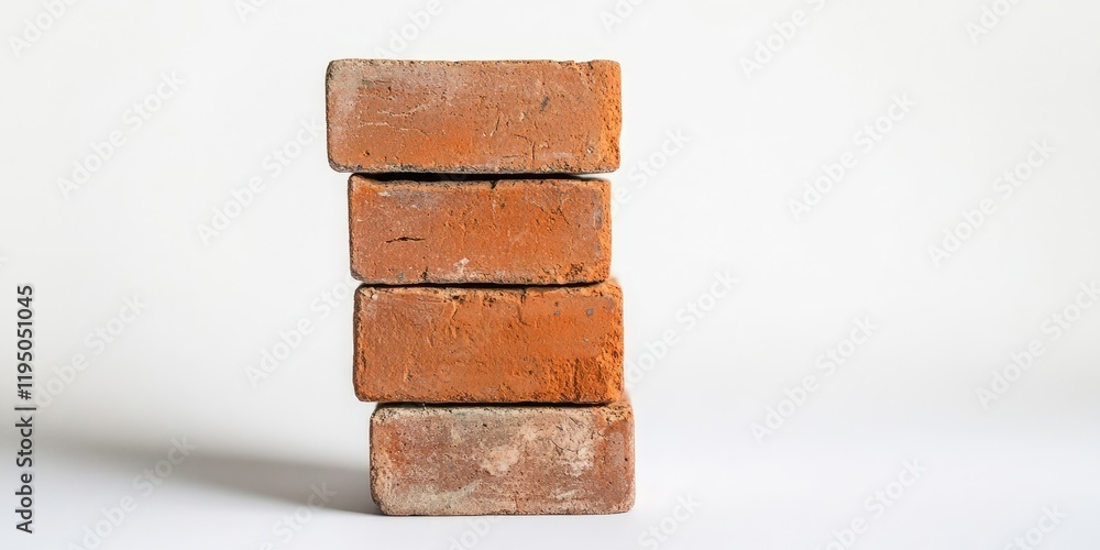 Poster stack of four weathered orange bricks positioned vertically against a clean white backdrop with soft