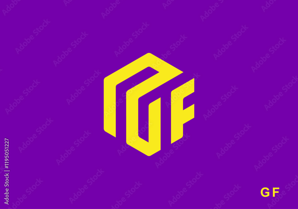 Poster initial letter g f based on cube shape