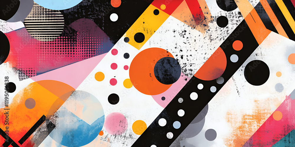 Poster abstract geometric pattern: vibrant, dynamic interplay of geometric shapes, bold colors, and texture