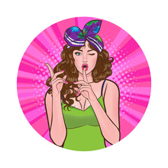 Avatar of woman or business person in various poses, circle background, pop art comics style