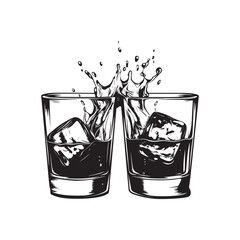 Obraz premium Whiskey Glass Vector Art with Whiskey Splash Illustration