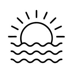 sun setting over the ocean icon, sun setting over the ocean line art - simple line art of sun setting over the ocean, perfect for sun setting over the ocean logos and icons and themed design 