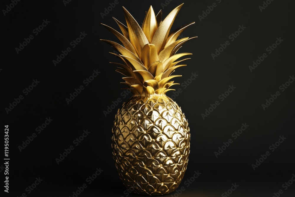 Fototapete Luxurious golden pineapple on display with intricate detailing in an elegant setting highlighting its unique texture and design. Generative AI