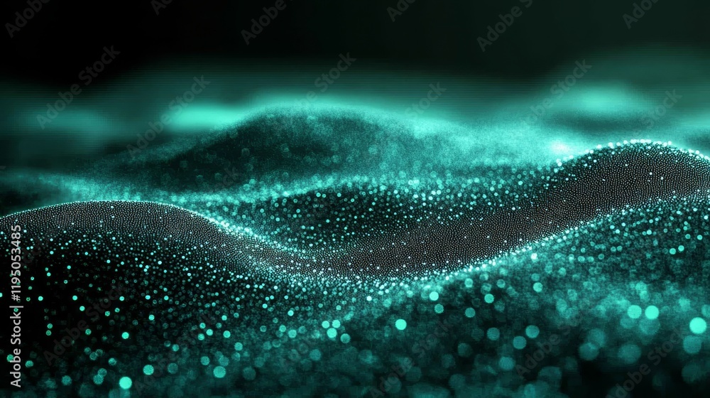Poster abstract data network with glowing particles, technology and connection concept - stock image