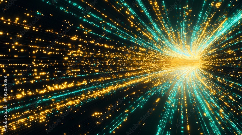 Poster dynamic burst of colorful light rays creating an abstract background of stars and bright particles r