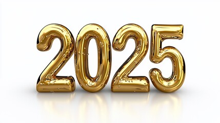 Shiny gold 2025 numerals on white background.