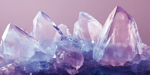 Fototapeta premium Crystalline Dreamscape: A mesmerizing cluster of quartz crystals, bathed in soft lilac and blue hues, evokes a sense of ethereal beauty and tranquility.