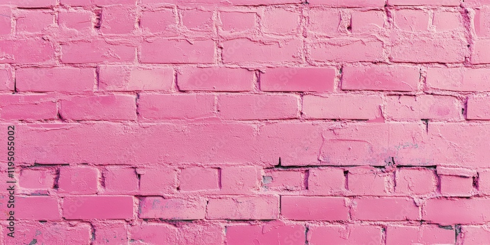 Poster bubblegum pink brick wall with a smooth texture and a blank copy space at center ideal for text or i