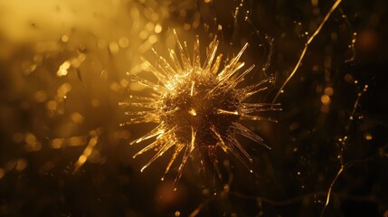 Obraz premium Abstract sharp spiked ball in a foggy environment. Metallic texture, artistic, surreal, sphere, biology-inspired, shapes, light, fog, environment, mystery, conceptual, science fiction. Generative AI.