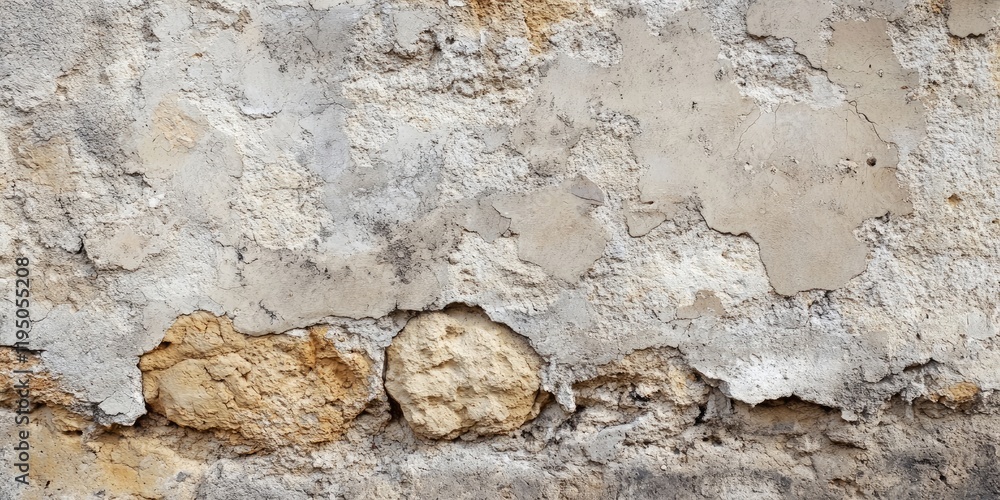 Poster aged textured wall with weathered gray and beige cement patterns showing historical wear and rough s