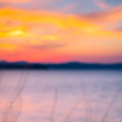 Fototapeta premium blur image of lake and sunset sky in background. Generative AI 