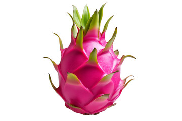 Dragon fruit with vivid pink skin, white flesh, and black seeds, isolated on white transparent background, concept of tropical fruits