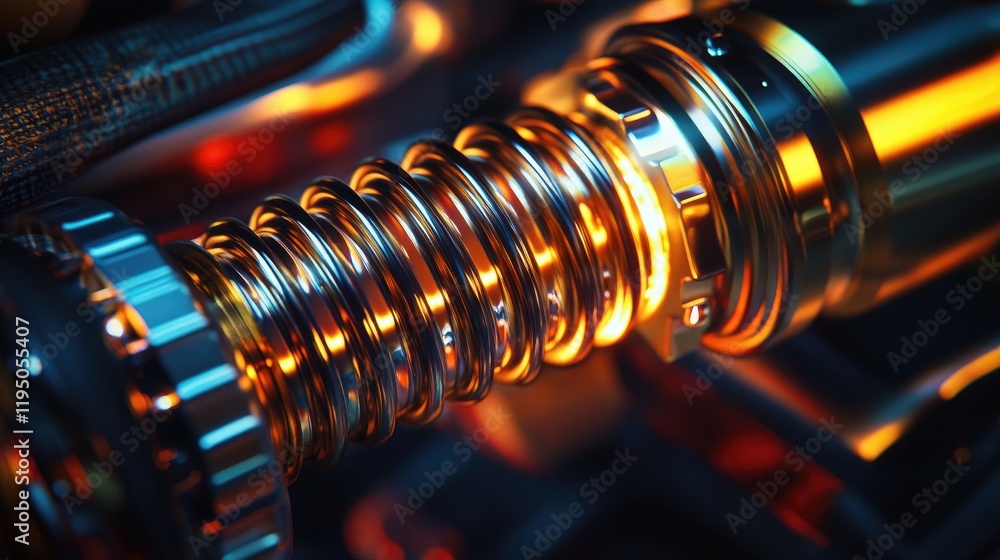 Poster The close-up of a spark plug shows off its complex design and metallic details, illuminated with bright, vibrant colors to capture its fine craftsmanship.
