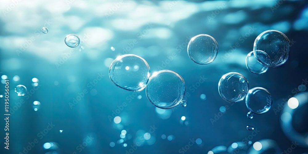 Aufkleber bubbles floating gracefully in a serene blue underwater scene with clear copy space for text and sof