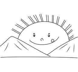 Cute cartoon hand drawn vector smiling sun coloring page.