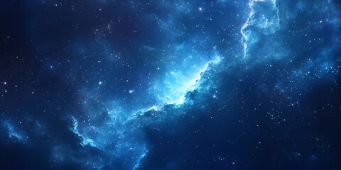 Fototapeta premium Celestial Nebula: A breathtaking view of a vibrant blue nebula, swirling with cosmic dust and gas, stars scattered across the expanse of space.