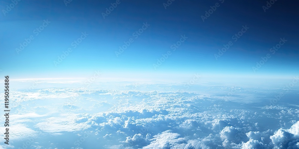 Poster aerial view showcasing a serene blue sky blending with soft white clouds at high altitude creating a