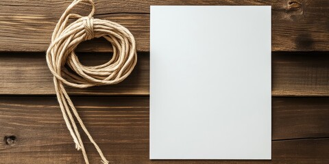 Cable tie arranged with a blank white sheet on a rustic wooden surface creating a casual Father's Day theme with natural earthy tones