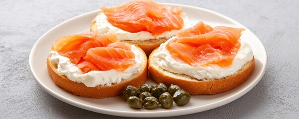 Delicious Smoked Salmon Canap with Cream Cheese and Capers Appetizer