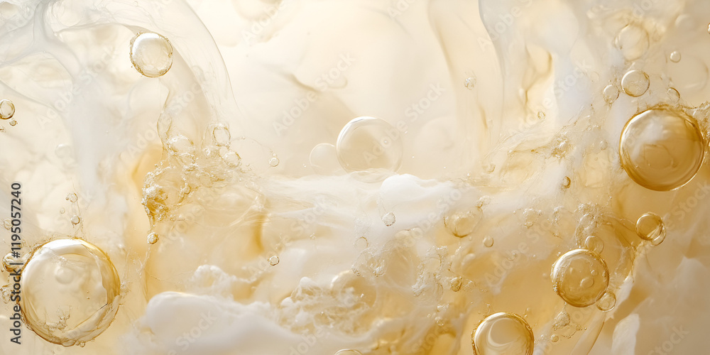 Poster golden bubbles abstract: an abstract close-up showcasing the swirling movement of golden bubbles and