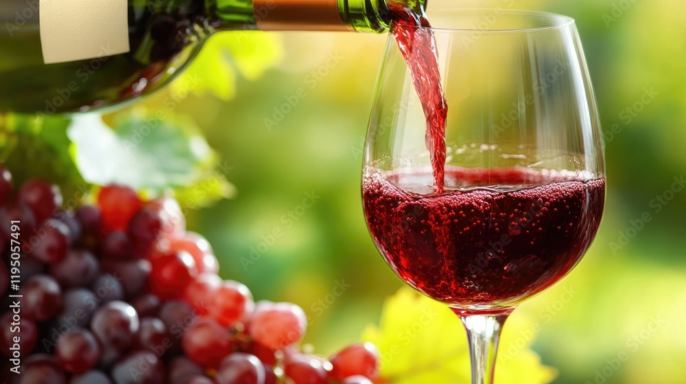 Poster the rich, deep red color of cabernet sauvignon wine pouring into a glass, capturing the luxurious te