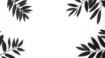 Obraz premium Stylish Black and White Tropical Leaves Framing a Minimalist Background