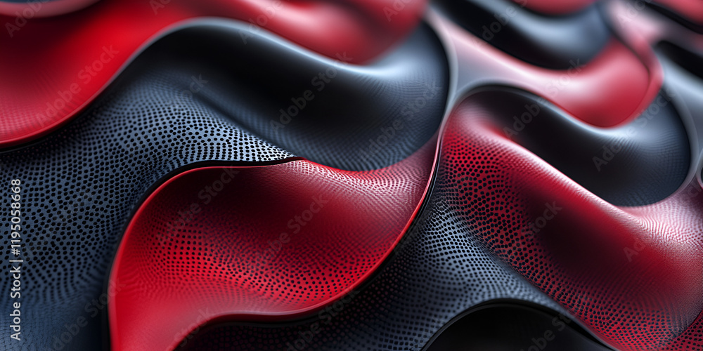 Aufkleber crimson & obsidian waves: abstract 3d rendering of flowing, undulating waves in rich crimson and dee