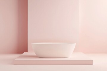 White Bathtub on Light Pink Background with Empty Space for Product Presentation, Mockup Design Element for Creative Display