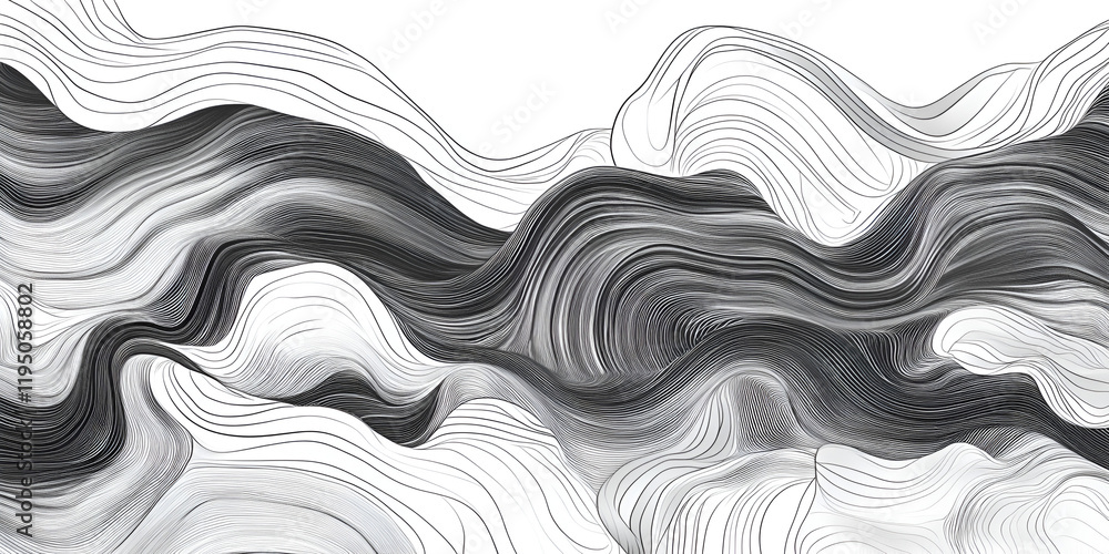 Poster abstract monochrome waves: fluid, grayscale waves create a mesmerizing abstract landscape, evoking a