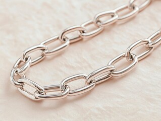 Fototapeta premium Close-up View of a Silver Chain on Textured Paper Showcasing Elegant Details and Shine, Ideal for Fashion and Jewelry Photography Needs